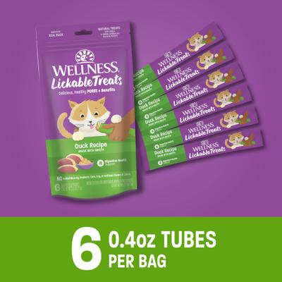 Show full view: Wellness Lickable Treats Duck Recipe Cat Treats, 0.4-oz pouch, pack of 6 slide 3 of 11
