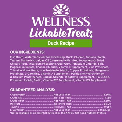 Show full view: Wellness Lickable Treats Duck Recipe Cat Treats, 0.4-oz pouch, pack of 6 slide 9 of 11