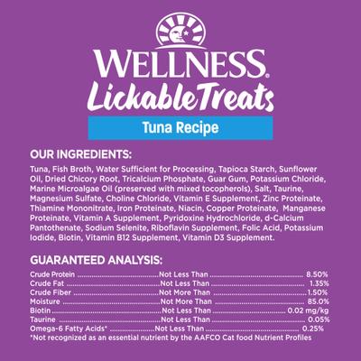 Show full view: Wellness Lickable Treats Tuna Recipe Cat Treats, 0.4-oz pouch, pack of 6 slide 9 of 11