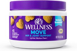Wellness Move Hip & Joint Support Chicken Flavor Chew Supplements + Large Breed Complete Health Deboned Chicken & Brown Rice Recipe Dry Dog Food slide 2 of 9