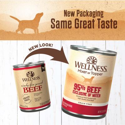 Show full view: Wellness Ninety-Five Percent Beef Grain-Free Canned Dog Food Topper, 13.2-oz, case of 12 slide 4 of 9