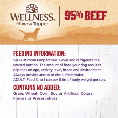 Show full view: Wellness Ninety-Five Percent Beef Grain-Free Canned Dog Food Topper, 13.2-oz, case of 12 slide 7 of 9