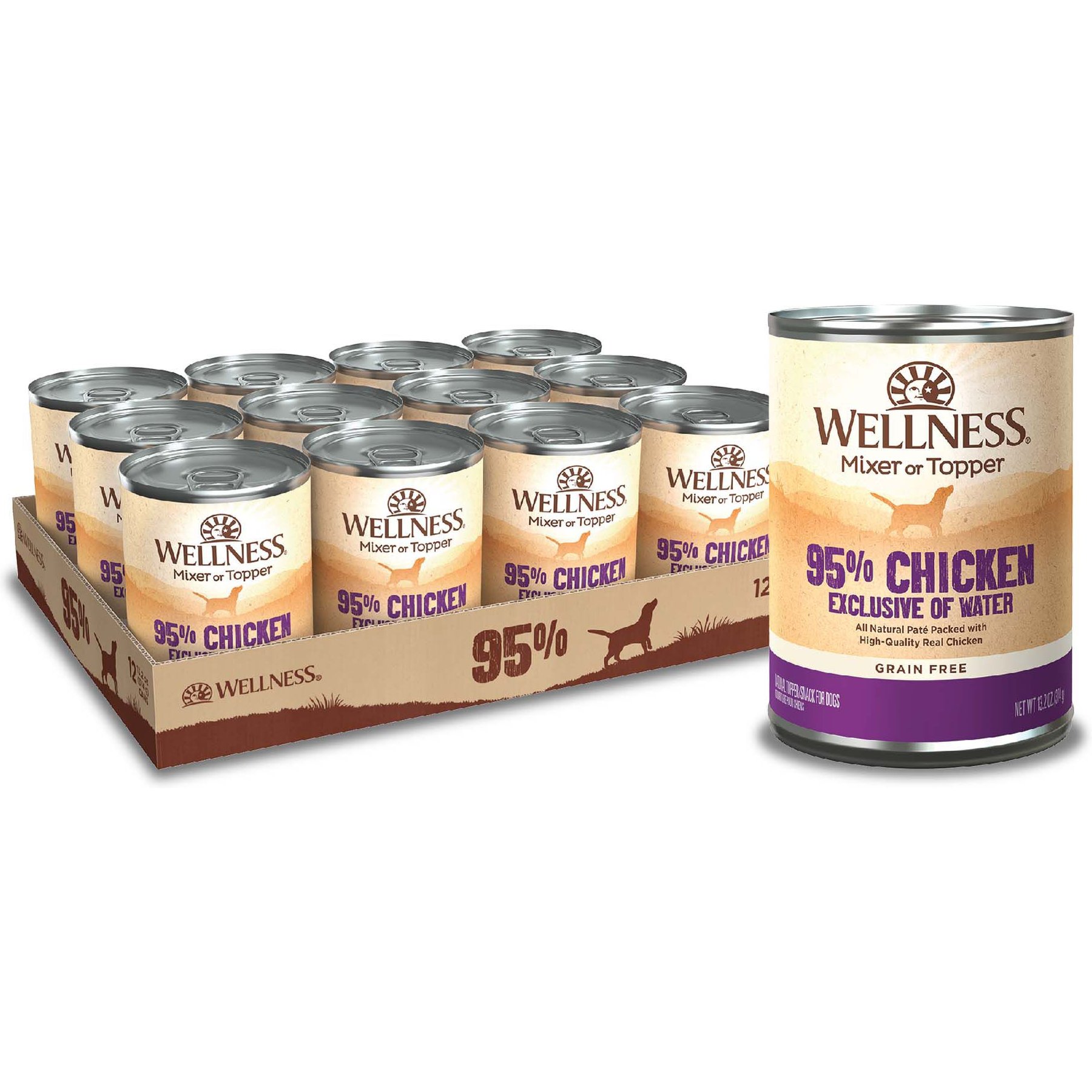 Wellness 95% Chicken Canned Dog Food, 13.2-oz, case of 12