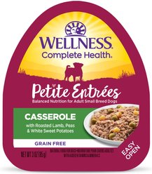 Wellness Complete Health Petite Entrees Adult Small Breed Grain-Free Lamb, Peas & Sweet Potato Casserole Wet Dog Food, 3-oz cup, case of 12