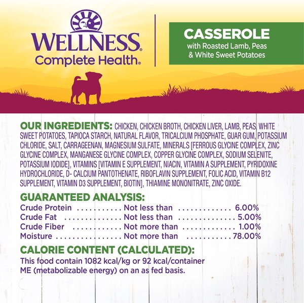 Wellness Complete Health Petite Entrees Adult Small Breed Grain-Free Lamb, Peas & Sweet Potato Casserole Wet Dog Food, 3-oz cup, case of 12