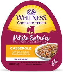 Wellness Complete Health Petite Entrees Adult Small Breed Grain-Free Chicken, Green Beans & Carrots Casserole Wet Dog Food, 3-oz cup, case of 12