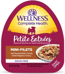 Wellness Complete Health Petite Entrees Adult Small Breed Grain-Free Beef, Carrots & Red Peppers Mini-Filets Wet Dog Food, 3-oz cup, case of 24