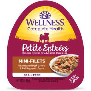 Wellness Complete Health Petite Entrees Adult Small Breed Grain-Free Beef, Carrots & Red Peppers Mini-Filets Wet Dog Food, 3-oz cup, case of 24