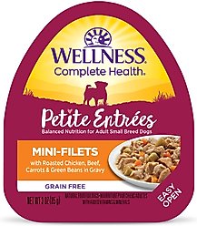 Wellness Petite Entrees Mini-Filets with Roasted Chicken, Beef, Carrots & Green Beans in Gravy Grain-Free Wet Dog Food, 3-oz tray, 12 count