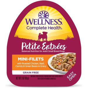 Wellness Petite Entrees Mini-Filets with Roasted Chicken, Beef, Carrots & Green Beans in Gravy Grain-Free Wet Dog Food, 3-oz tray, 12 count