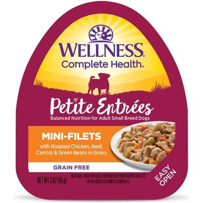 Wellness Wellness Petite Entrees Mini-Filets with Roasted Chicken, Beef, Carrots & Green Beans in Gravy Grain-Free Wet Dog Food, 3-oz tray, 12 count