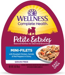 Wellness Complete Health Petite Entrees Adult Small Breed Grain-Free Chicken, Carrots & Red Peppers Mini-Filets Wet Dog Food, 3-oz cup, case of 12