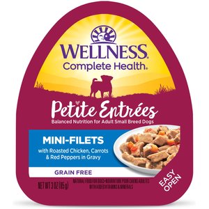 Wellness Complete Health Petite Entrees Adult Small Breed Grain-Free Chicken, Carrots & Red Peppers Mini-Filets Wet Dog Food, 3-oz cup, case of 12