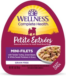 Wellness Complete Health Petite Entrees Adult Small Breed Grain-Free Turkey, Green Beans & Sweet Potato Mini-Filets Wet Dog Food, 3-oz cup, case of 12