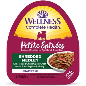 Wellness Small Breed Natural Petite Entrees Shredded Medley with Roasted Chicken, Beef, Green Beans and Red Peppers Dog Food Tray