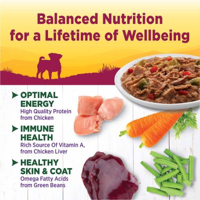 Show full view: Wellness Complete Health Petite Entrees Adult Small Breed Grain-Free Chicken, Beef, Green Beans & Red Peppers Shredded Medley Wet Dog Food, 3-oz cup, case of 12 slide 3 of 9