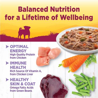 Show full view: Wellness Complete Health Petite Entrees Adult Small Breed Grain-Free Chicken, Duck, Peas & Carrots Shredded Medley Wet Dog Food, 3-oz cup, case of 12 slide 3 of 8