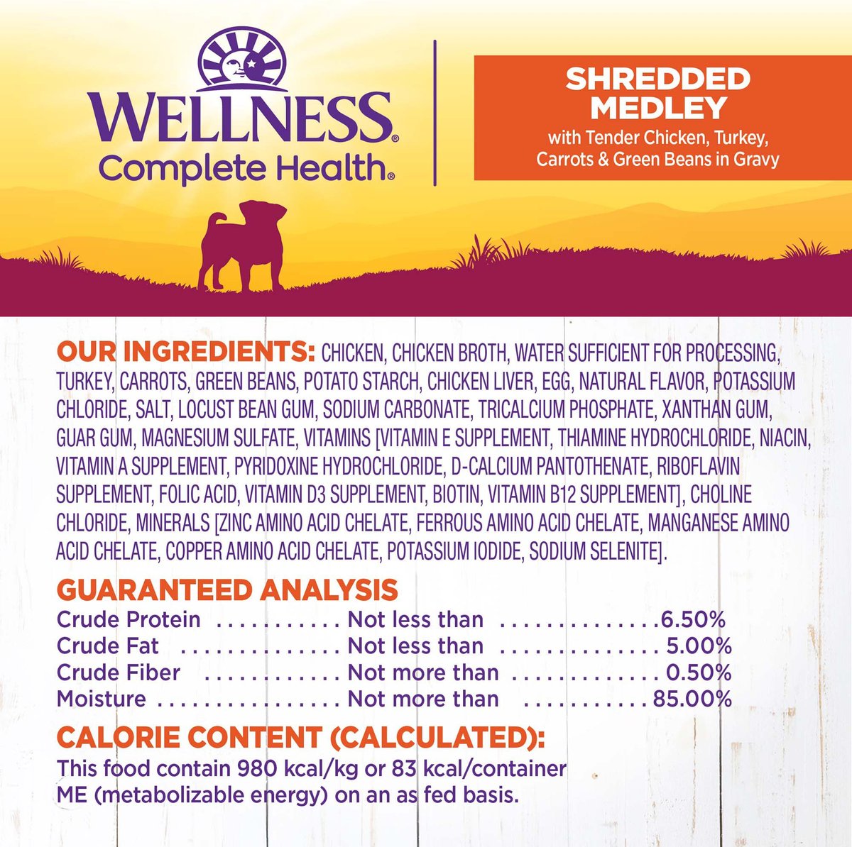 Wellness Complete Health Petite Entrees Adult Small Breed Grain-Free Chicken, Turkey, Carrots & Green Beans Shredded Medley Wet Dog Food, 3-oz cup, case of 12