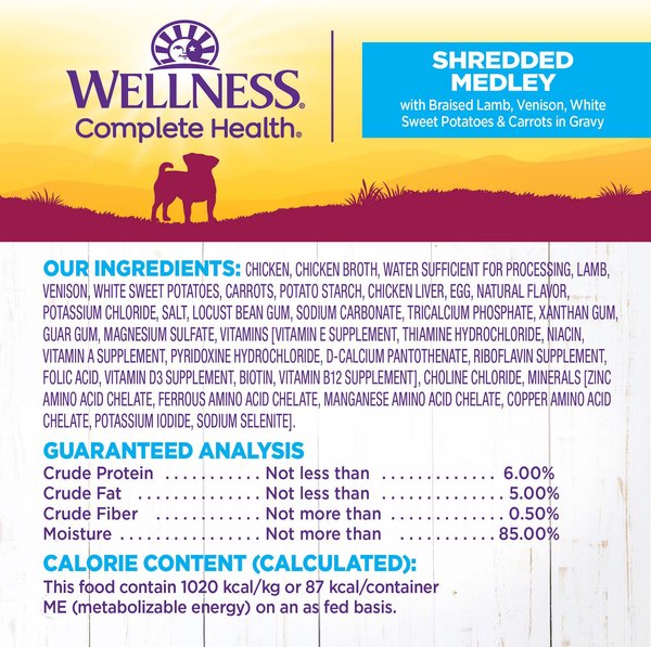 Wellness Complete Health Petite Entrees Adult Small Breed Grain-Free Lamb, Venison, Sweet Potatoes & Carrots Shredded Medley Wet Dog Food, 3-oz cup, case of 12