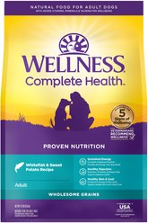 Wellness Shine Skin & Coat Bacon Flavor Chew Supplements + Complete Health Whitefish & Sweet Potato Recipe Dry Dog Food slide 2 of 9