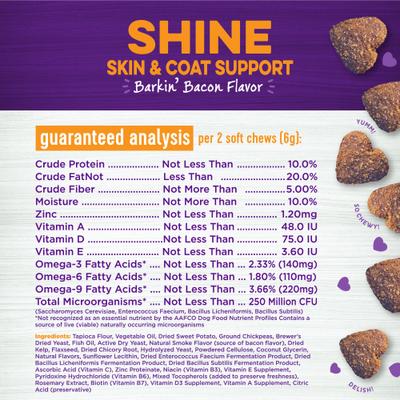 Show full view: Wellness Shine Skin & Coat Bacon Flavor Chew Supplements for Dogs, 90 count slide 7 of 10