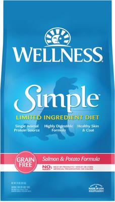 Show full view: Wellness Simple Limited Ingredient Diet Grain-Free Salmon & Potato Formula Dry Dog Food, 24-lb bag + WHIMZEES Brushzees Grain-Free Natural Daily Dental Dog Treats, Small, 24 count slide 2 of 9