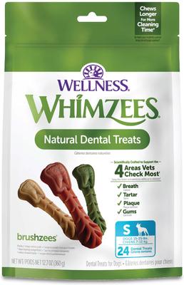Show full view: Wellness Simple Limited Ingredient Diet Grain-Free Salmon & Potato Formula Dry Dog Food, 24-lb bag + WHIMZEES Brushzees Grain-Free Natural Daily Dental Dog Treats, Small, 24 count slide 6 of 9