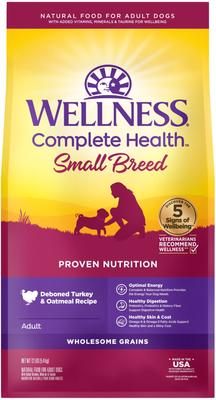 Show full view: Wellness Small Breed Complete Health Adult Turkey & Oatmeal Recipe Dry Dog Food, 12-lb bag + Wellness CORE Bowl Boosters Bare Turkey Freeze-Dried Dog Food Mixer or Topper, 4-oz bag slide 2 of 9