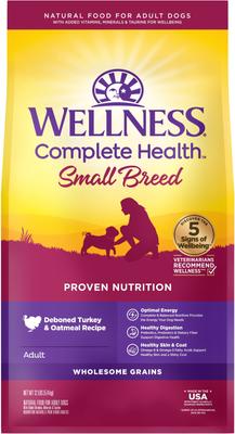 Show full view: Wellness Small Breed Complete Health Adult Turkey & Oatmeal Recipe Dry Dog Food, 12-lb bag & WHIMZEES Variety Pack Dental Dog Treats, Small, 56 count slide 2 of 9
