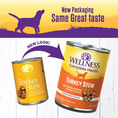 Show full view: Wellness Turkey Stew with Barley & Carrots Canned Dog Food, 12.5-oz, case of 12 slide 4 of 11