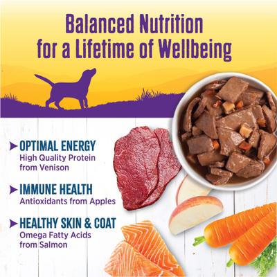 Show full view: Wellness Venison & Salmon Stew with Potatoes & Carrots Canned Dog Food, 12.5-oz, case of 12 slide 6 of 11