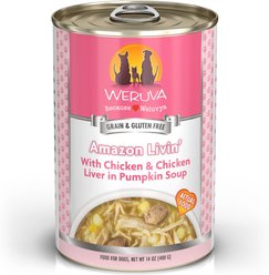 Weruva Amazon Livin' with Chicken & Chicken Liver in Pumpkin Soup Grain-Free Canned Dog Food, 14-oz, case of 12