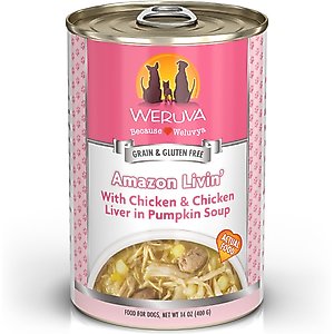 Weruva Amazon Livin' with Chicken & Chicken Liver in Pumpkin Soup Grain-Free Canned Dog Food, 14-oz, case of 12