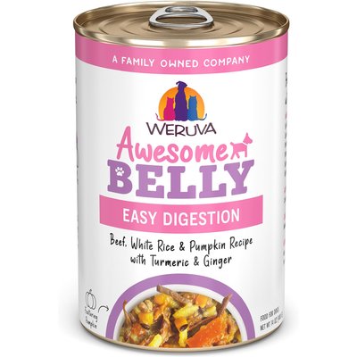 Weruva Weruva Awesome Belly, Beef, White Rice & Pumpkin Recipe with Turmeric & Ginger Adult Gluten-Free Shredded Canned Wet Dog Food, 14-oz can, case of 10