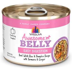 Weruva Awesome Belly, Beef, White Rice & Pumpkin Recipe with Turmeric & Ginger Adult Gluten-Free Shredded Canned Wet Dog Food, 6-oz can, case of 8