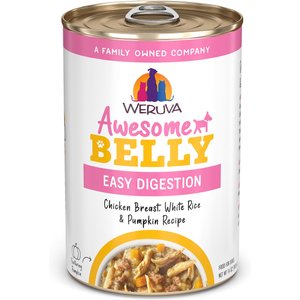 Weruva Awesome Belly, Chicken Breast, White Rice & Pumpkin Recipe Adult Gluten-Free Shredded Canned Wet Dog Food, 14-oz can, case of 10