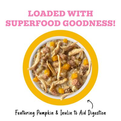 Show full view: Weruva Awesome Belly, Chicken Breast, White Rice & Pumpkin Recipe Adult Gluten-Free Shredded Canned Wet Dog Food, 14-oz can, case of 10 slide 4 of 12