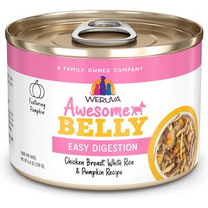 Weruva Awesome Belly, Chicken Breast, White Rice & Pumpkin Recipe Adult Gluten-Free Shredded Canned Wet Dog Food, 6-oz can, case of 8