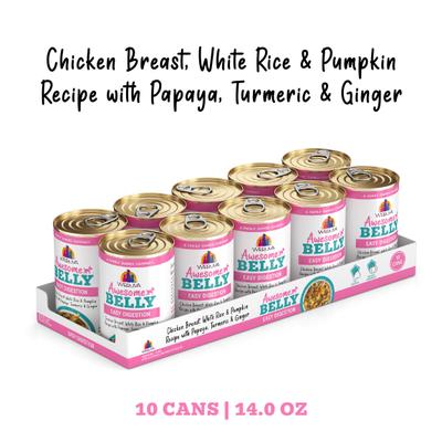 Show full view: Weruva Awesome Belly, Chicken Breast, White Rice & Pumpkin Recipe with Papaya, Turmeric & Ginger Adult Gluten-Free Shredded Canned Wet Dog Food, 14-oz can, case of 10 slide 3 of 12