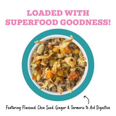 Show full view: Weruva Awesome Belly, Chicken Breast, White Rice & Pumpkin Recipe with Papaya, Turmeric & Ginger Adult Gluten-Free Shredded Canned Wet Dog Food, 14-oz can, case of 10 slide 4 of 12