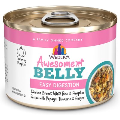 Weruva Weruva Awesome Belly, Chicken Breast, White Rice & Pumpkin Recipe with Papaya, Turmeric & Ginger Adult Gluten-Free Shredded Canned Wet Dog Food, 6-oz can, case of 8