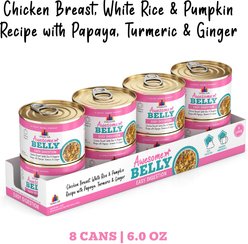 Weruva Awesome Belly, Chicken Breast, White Rice & Pumpkin Recipe with Papaya, Turmeric & Ginger Adult Gluten-Free Shredded Canned Wet Dog Food, 6-oz can, case of 8 slide 2 of 9