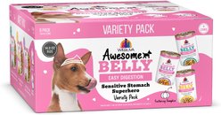 Weruva Awesome Belly Sensitive Stomach Superhero Variety Pack Adult Gluten-Free Chicken Shredded Canned Wet Dog Food, 14-oz can, case of 9