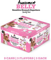 Weruva Awesome Belly Sensitive Stomach Superhero Variety Pack Adult Gluten-Free Chicken Shredded Canned Wet Dog Food, 14-oz can, case of 9 slide 2 of 9