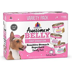 Weruva Awesome Belly Sensitive Stomach Superhero Variety Pack Adult Gluten-Free Chicken Shredded Canned Wet Dog Food, 6-oz can, case of 9