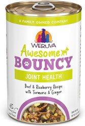 Weruva Awesome Bouncy, Beef & Riceberry Recipe with Turmeric & Ginger Adult Gluten-Free Shredded Canned Wet Dog Food, 14-oz can, case of 10