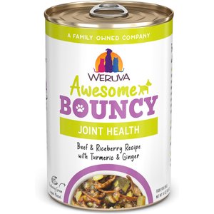 Weruva Awesome Bouncy, Beef & Riceberry Recipe with Turmeric & Ginger Adult Gluten-Free Shredded Canned Wet Dog Food, 14-oz can, case of 10