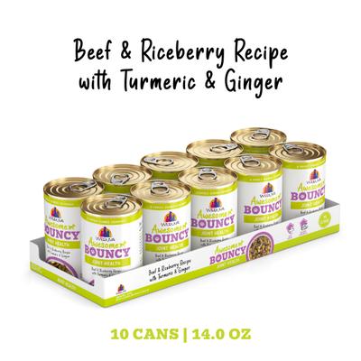 Show full view: Weruva Awesome Bouncy, Beef & Riceberry Recipe with Turmeric & Ginger Adult Gluten-Free Shredded Canned Wet Dog Food, 14-oz can, case of 10 slide 3 of 12