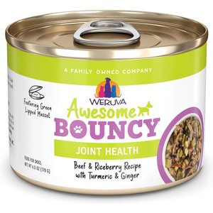 Weruva Awesome Bouncy, Beef & Riceberry Recipe with Turmeric & Ginger Adult Gluten-Free Shredded Canned Wet Dog Food, 6-oz can, case of 8