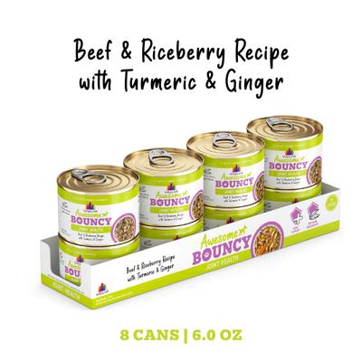 Show full view: Weruva Awesome Bouncy, Beef & Riceberry Recipe with Turmeric & Ginger Adult Gluten-Free Shredded Canned Wet Dog Food, 6-oz can, case of 8 slide 3 of 12